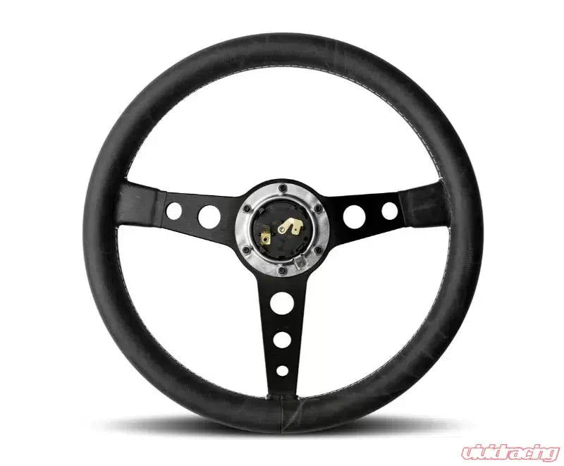 MOMO Heritage Prototipo Silver 350mm Steering Wheel-Steering Wheel-MOMO-350mm - Black Distressed Leather-Brushed Black Anodized-White-Black Market UTV