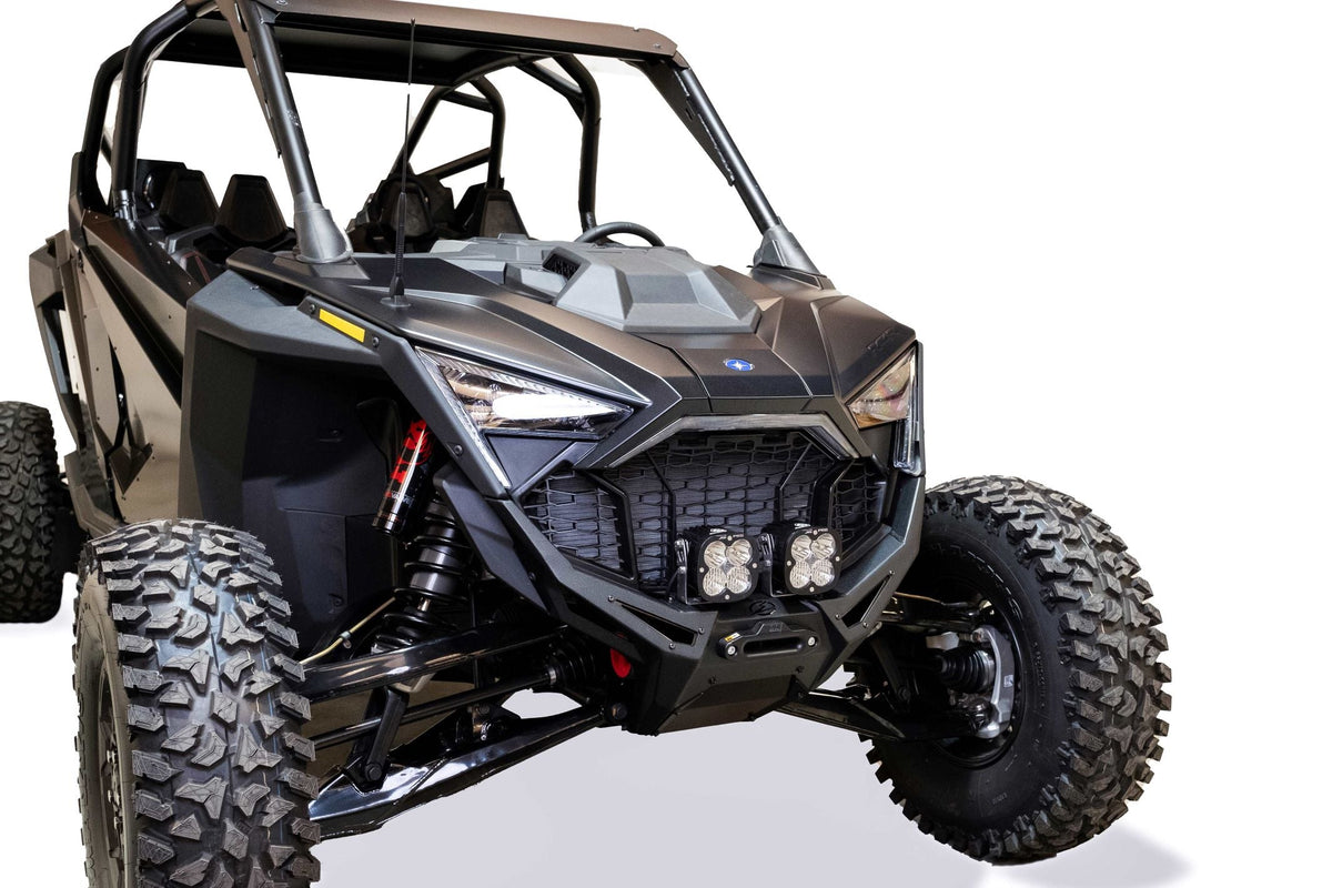 2022-2024 Polaris RZR Pro R, Turbo R Volt Series Front Winch Bumper-WINCH BUMPER-Elektric Offroad Design-Baja Designs 10&quot; OnX6+ Led Bar Driving/Combo Clear [pn #451003](+$442.95)-Elektric Offroad Designs UTV Winch Fairlead and Hook Gun Metal [WFL110004] ($135.00)-No Wiring Harness-Black Market UTV