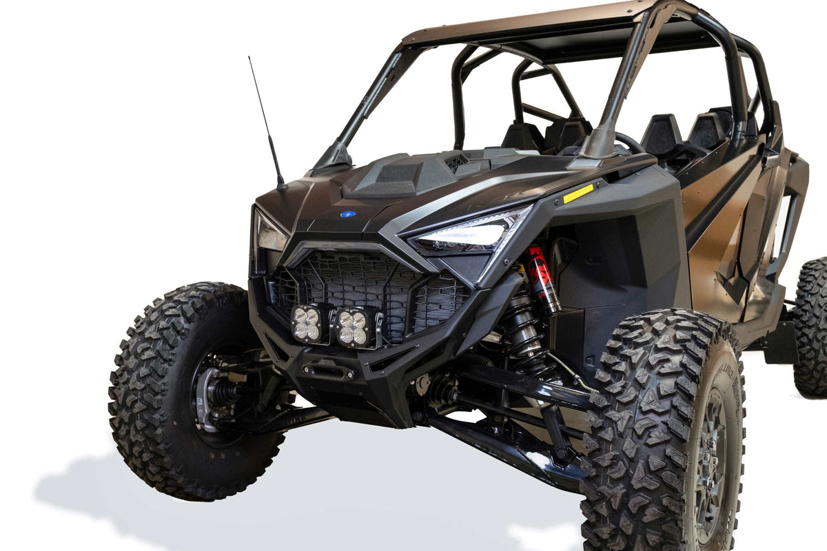 2022-2024 Polaris RZR Pro R, Turbo R Volt Series Front Winch Bumper-WINCH BUMPER-Elektric Offroad Design-Baja Designs 10&quot; OnX6+ Led Bar Driving/Combo Clear [pn #451003](+$442.95)-Elektric Offroad Designs UTV Winch Fairlead and Hook Gun Metal [WFL110004] ($135.00)-No Wiring Harness-Black Market UTV