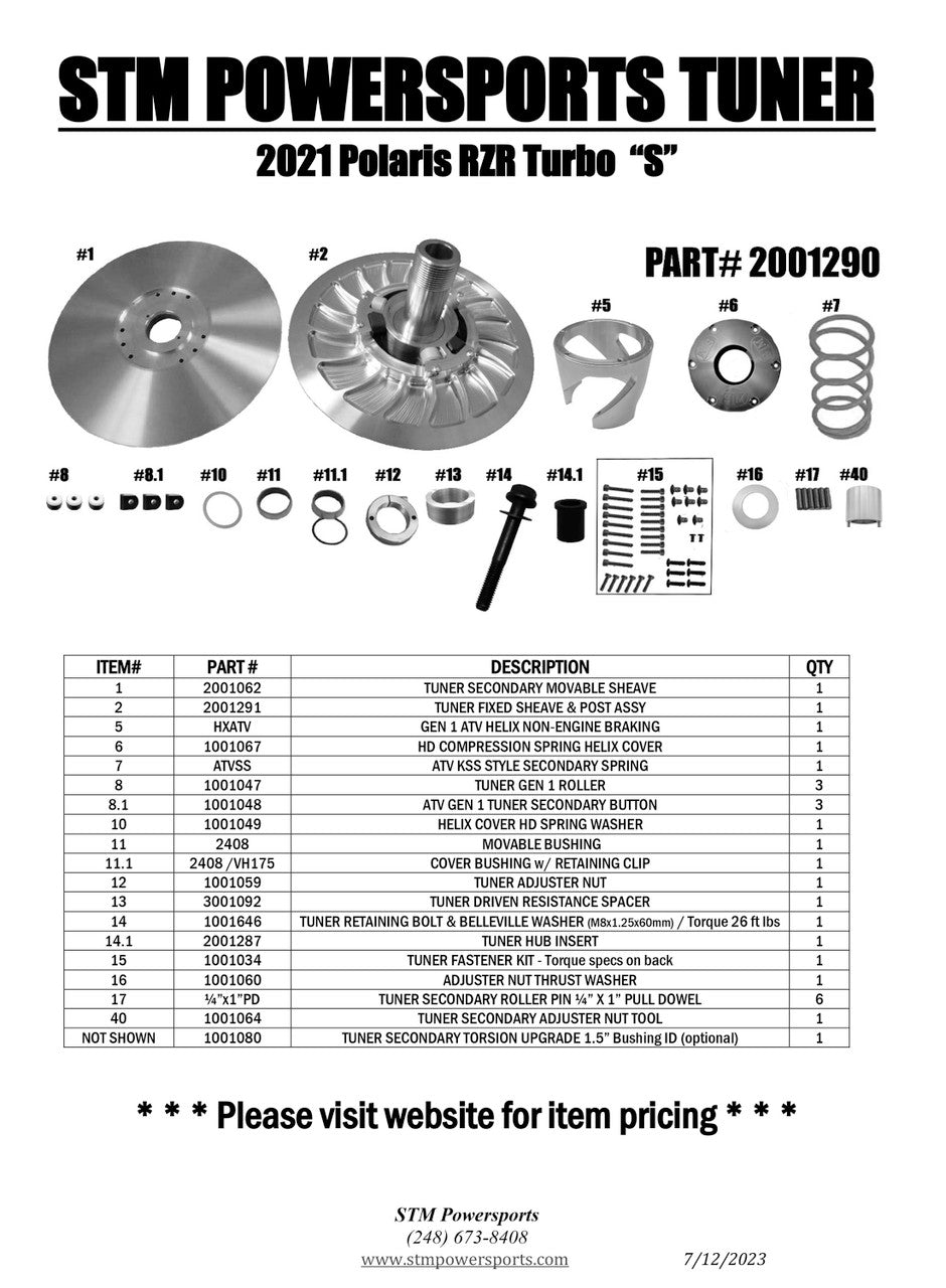 2021-2023 RZR XP-Turbo -&quot;S&quot; and 2021-23 Pro-XP STM Tuner Secondary-Secondary Clutch-STM-XP Turbo-Black Market UTV