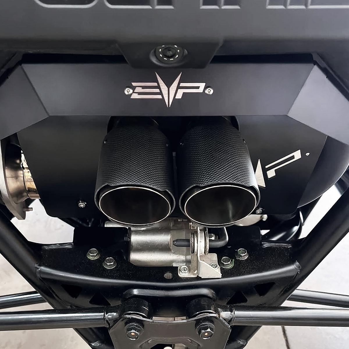 Polaris RZR Pro R Magnum XR Series Twin-Exit Exhaust - Brushed Stainless Finish-Exhaust Pipes-EVP-Brushed Stainless Twin Tip-Black Heatshield w/ Orange Accent-Black Market UTV