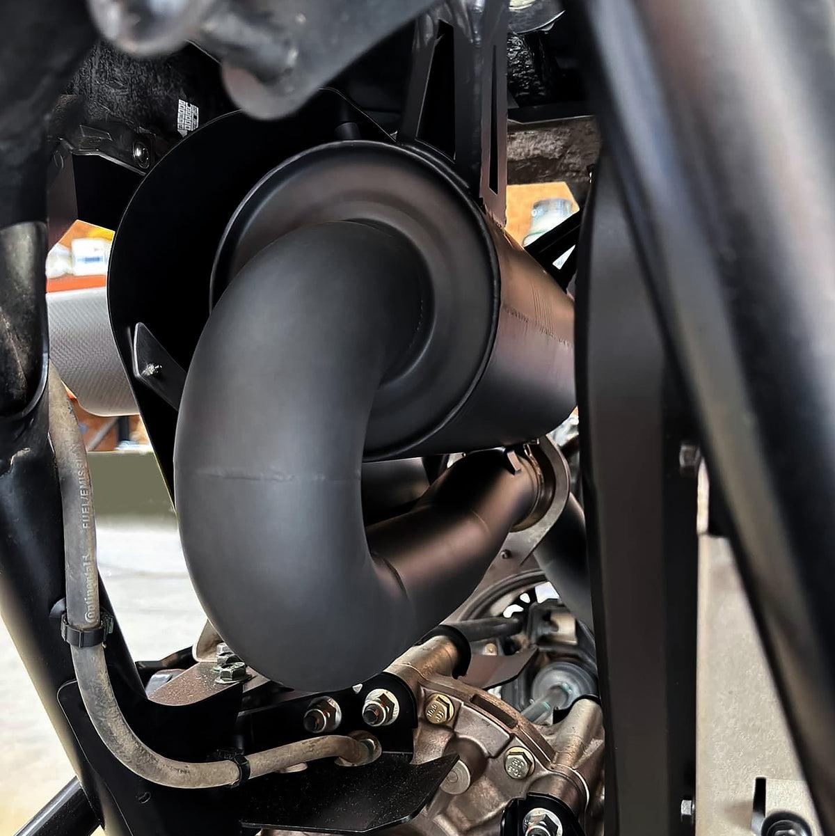 Polaris RZR Pro R Magnum XR Series Twin-Exit Exhaust - Brushed Stainless Finish-Exhaust Pipes-EVP-Brushed Stainless Twin Tip-Black Heatshield w/ Orange Accent-Black Market UTV