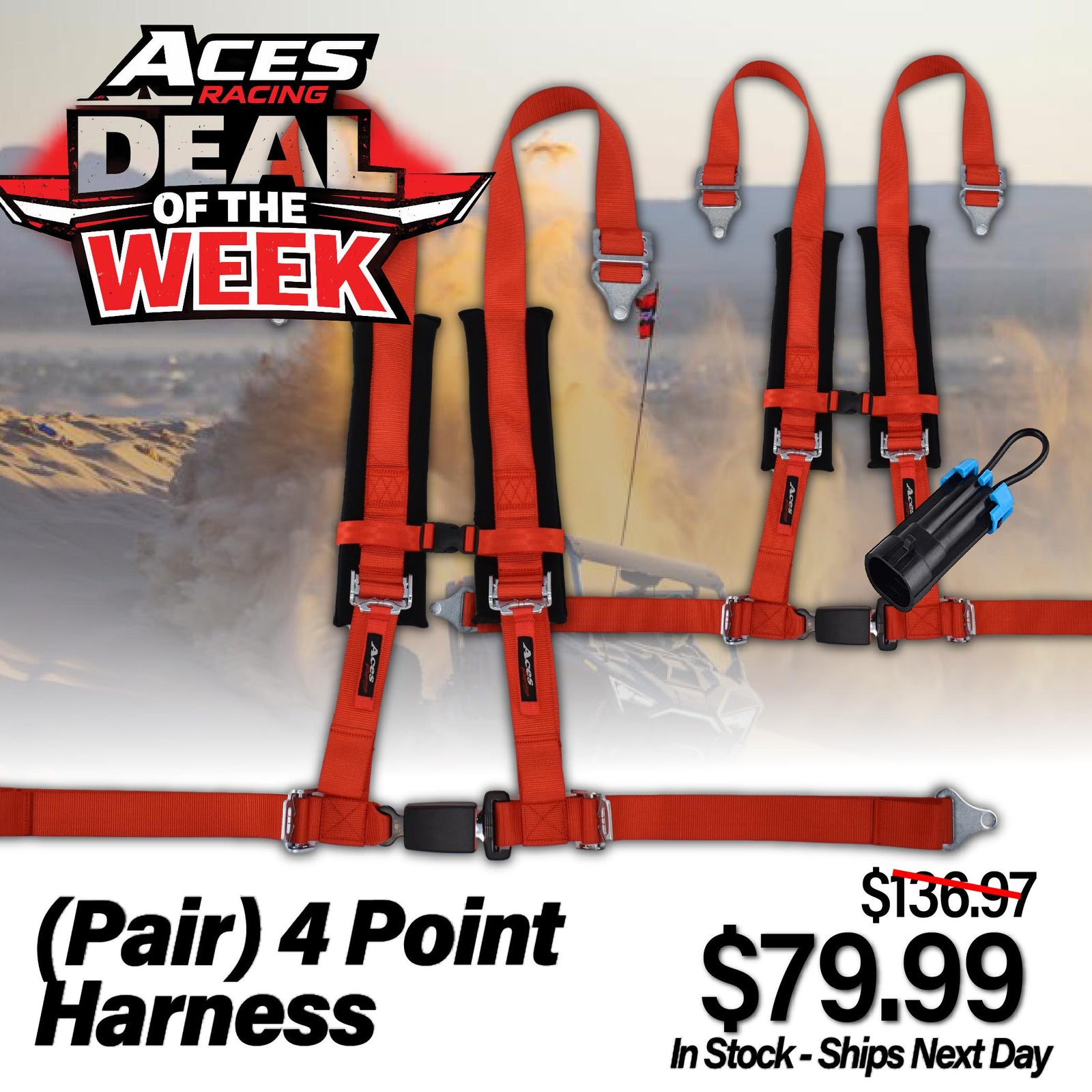 4 Point Harness Pair with Bypass-Harnesses-Aces Racing-Red-Black Market UTV