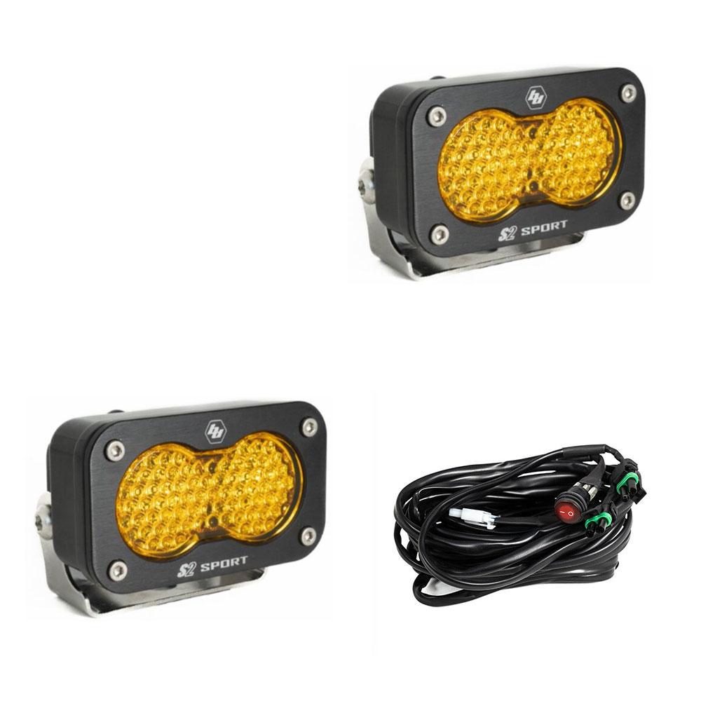 S2 Sport Black LED Auxiliary Light Pod Pair - Universal-Lighting Pods-Baja Designs-Clear-Spot-Black Market UTV