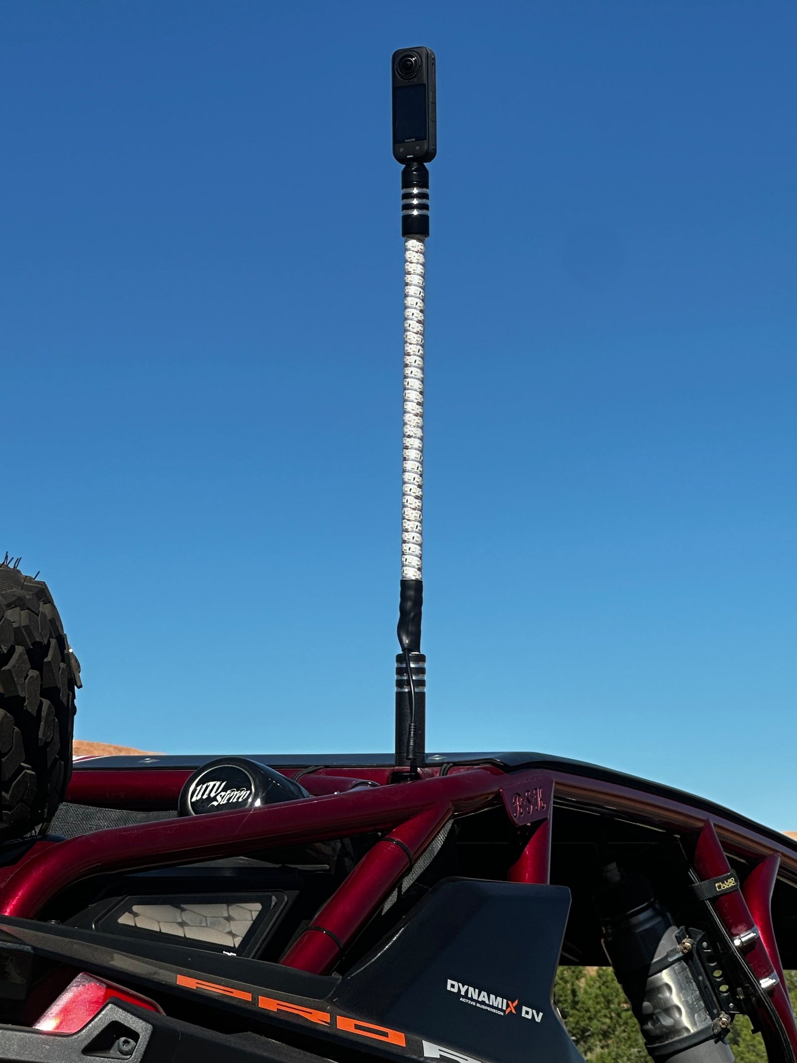 Marshin Whips 2ft Insta360 & GoPro Camera Whip | White-on-White LED | Game Changer Series-Marshin Whips-Black Market UTV