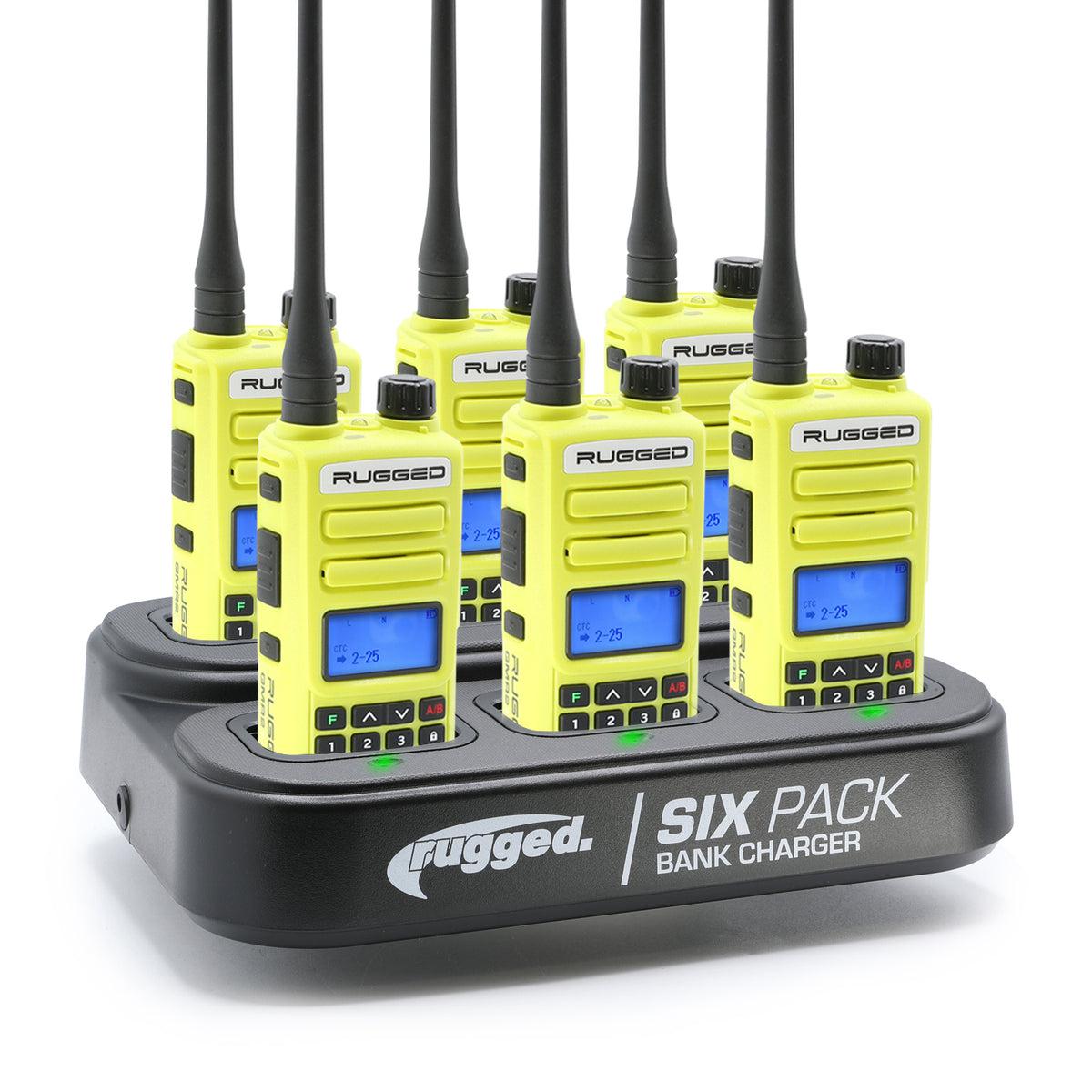 Handheld Radio and 6-Pack Bank Charger Bundle-Radio-Rugged Radio-GMR2 - Safety Yellow-Black Market UTV