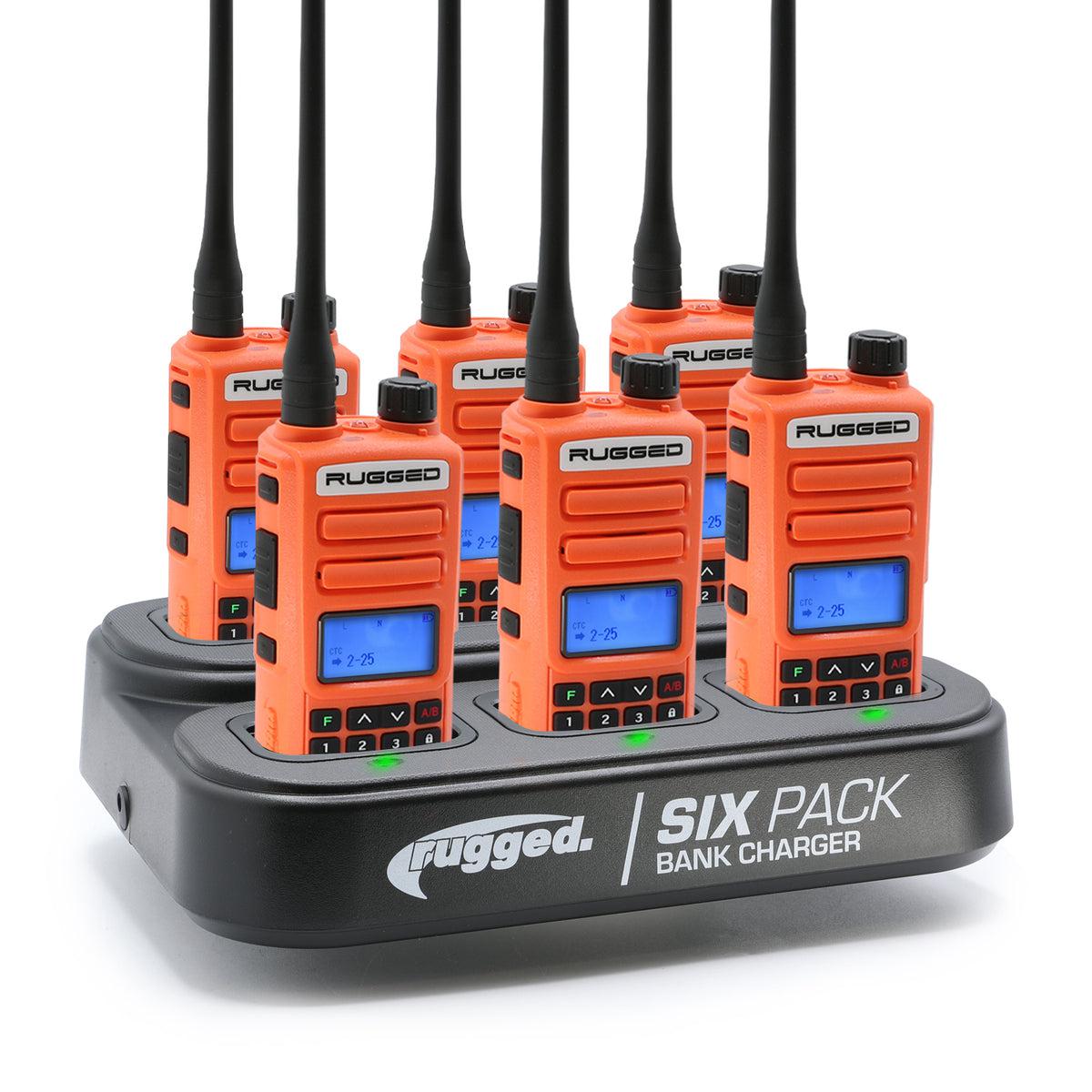 Handheld Radio and 6-Pack Bank Charger Bundle-Radio-Rugged Radio-GMR2 - Safety Orange-Black Market UTV