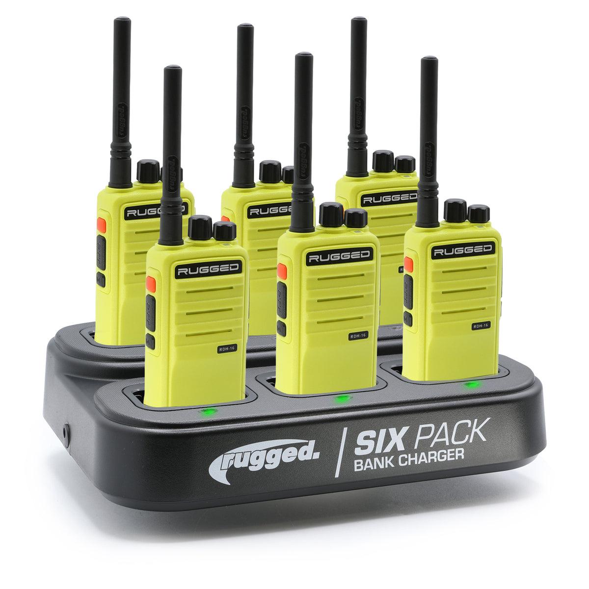 Handheld Radio and 6-Pack Bank Charger Bundle-Radio-Rugged Radio-RDH-16 - UHF Safety Yellow-Black Market UTV