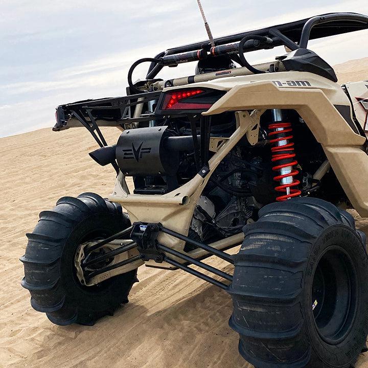 Can Am Maverick X3 Magnus 3&quot; Turbo Full Back Exhaust System-Exhaust-EVP-Magnus (Brushed stainless)-BLACK HEAT SHIELD - DELETE REAR VALENCE-Black Market UTV