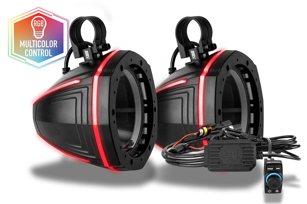 Universal 6.5in Cage-Mounted RGB Speaker-Pods-Audio-SSV Works-Include RGB Controller-1.5"-Black Market UTV