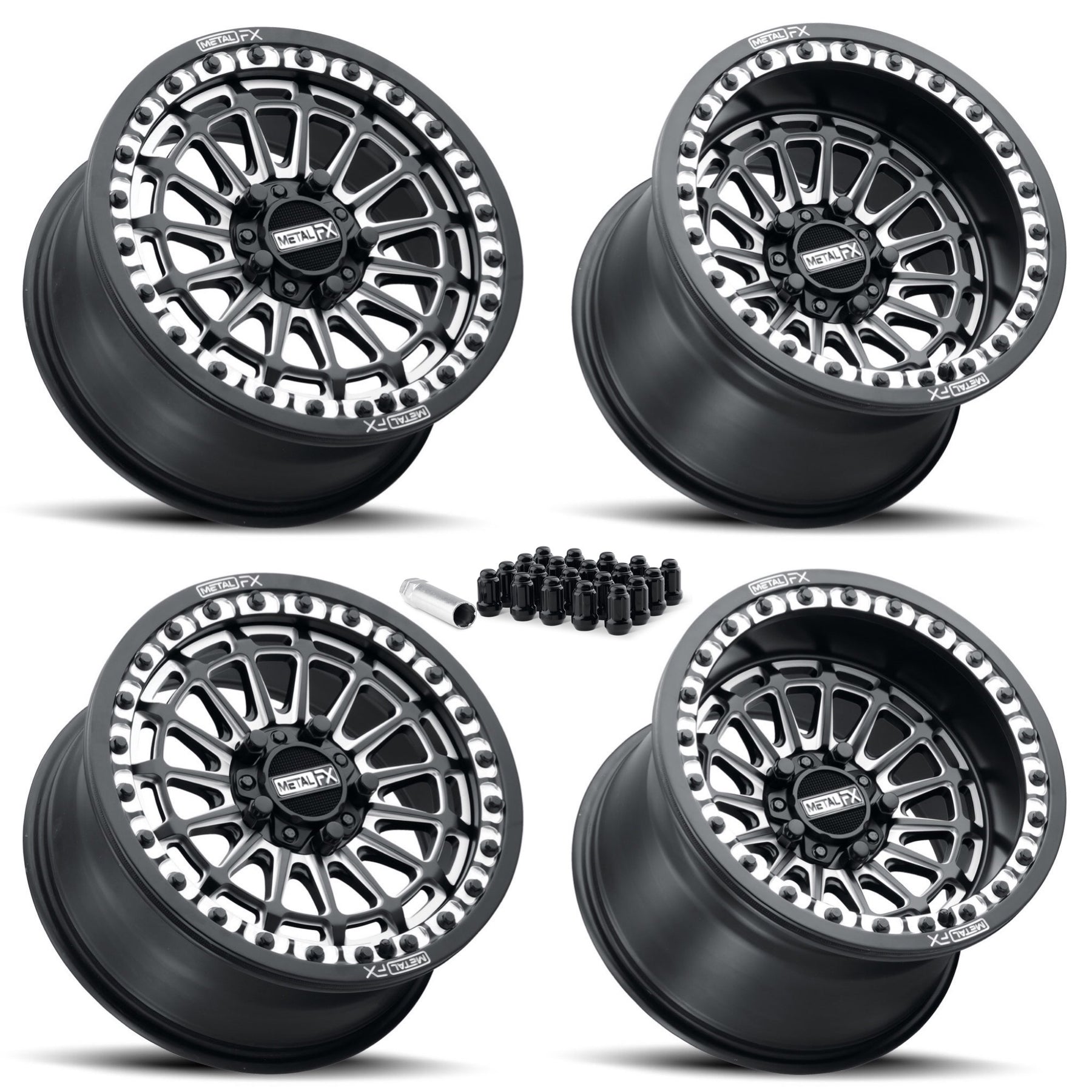 DELTA R BEADLOCK | SATIN BLACK | UTV WHEEL KIT-Wheels-Metal FX Offroad-5x4.5 (5x114.3) | Polaris 5-Lug-Sand/Dunes - 15x7 (+38mm/5+2) / 15x10 (+0mm/5+5)-Set of 4-Black Market UTV