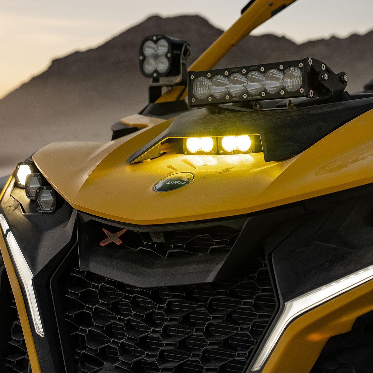 Can-Am Maverick R Dual S2 Pro Hood Kit-Lighting Kit-Baja Designs-Wide Cornering-Amber-Black Market UTV