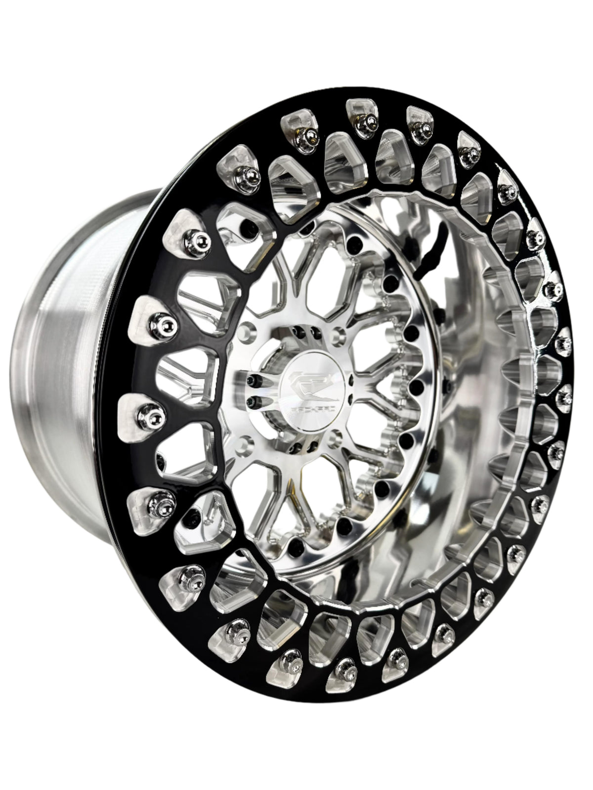 Wishbone - FF Forged Polished Beadlock - Silver-Wheels-Packard Performance Dealer-15x7 | 4x136-Contrast Machined V.1-No-Black Market UTV
