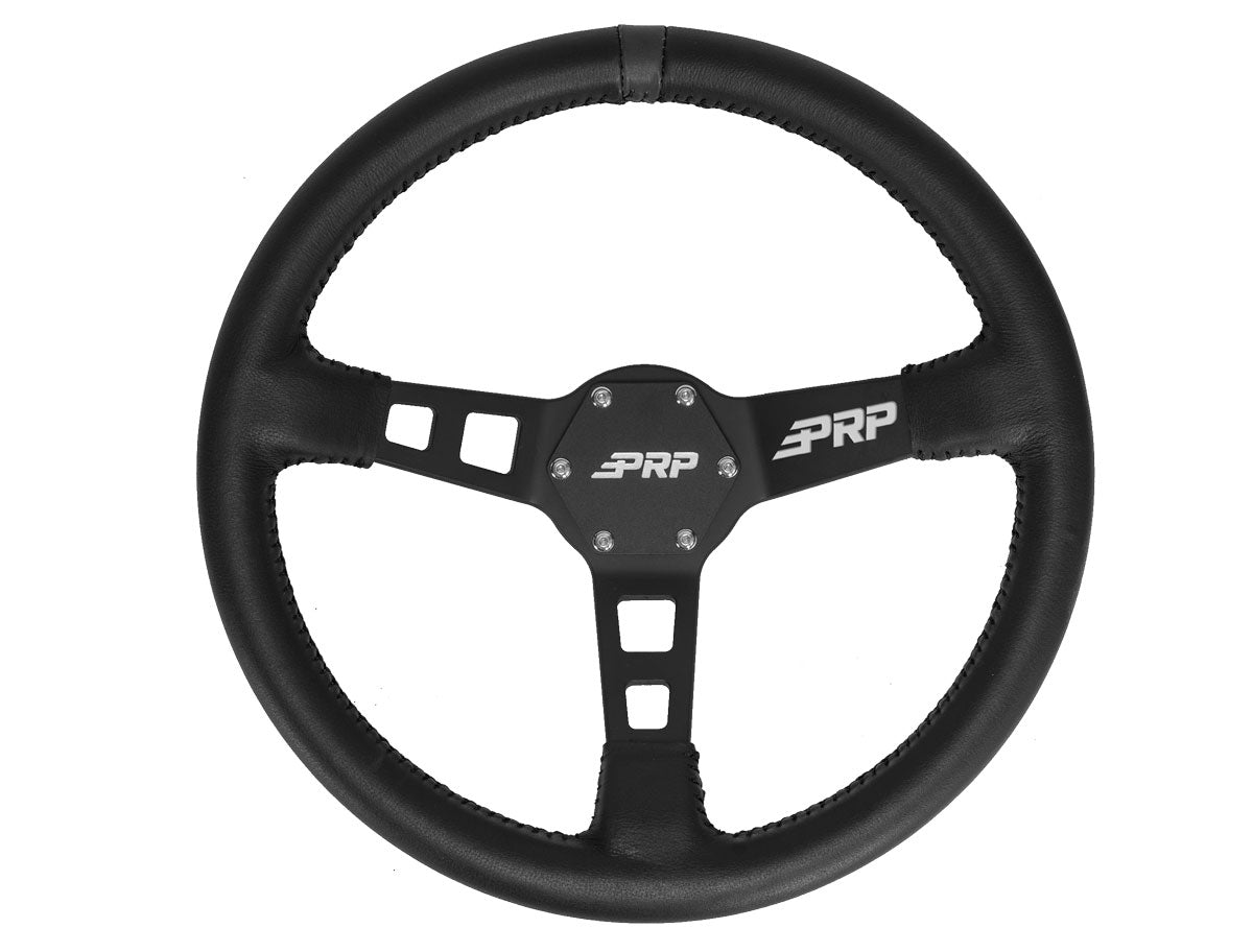 PRP - DEEP DISH STEERING WHEEL – LEATHER-Steering Wheel-PRP Seats-Black-Black Market UTV
