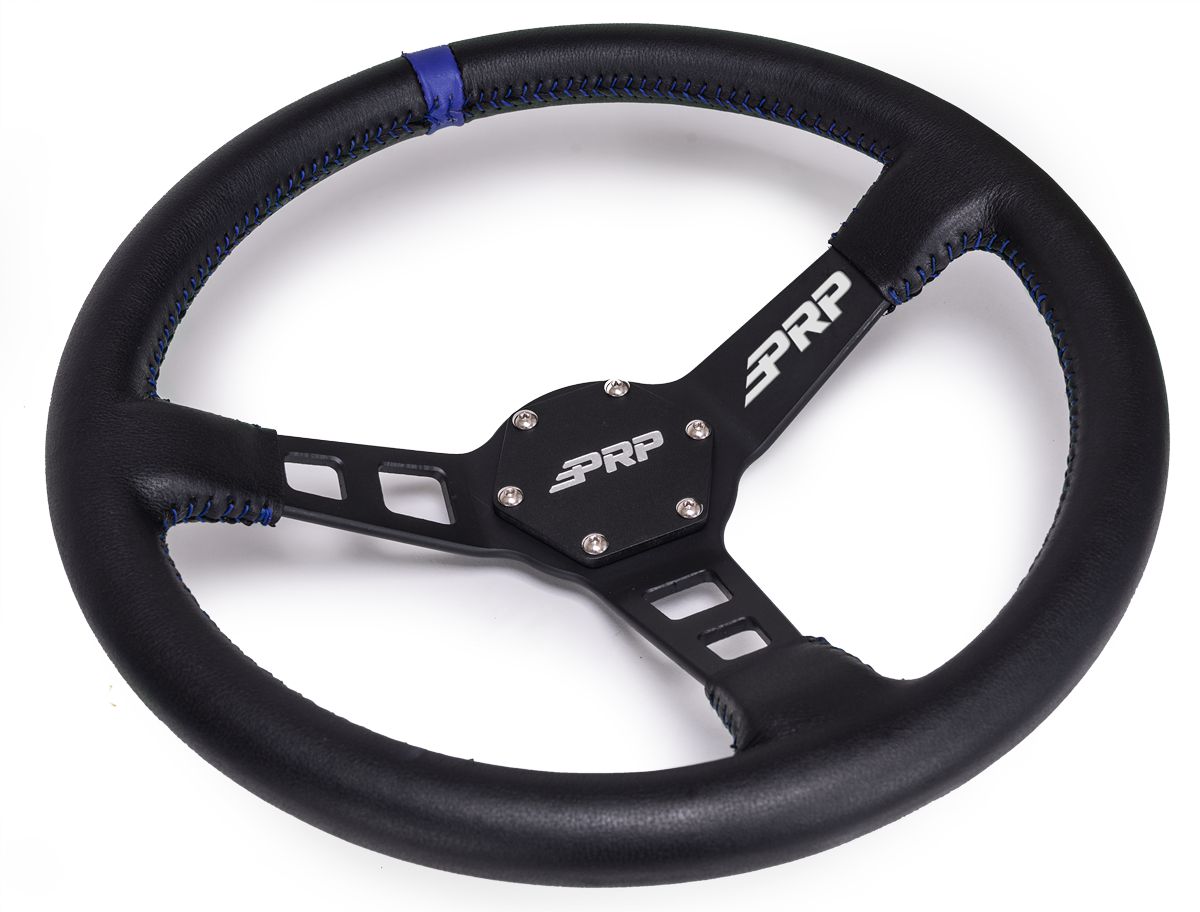 PRP - DEEP DISH STEERING WHEEL – LEATHER-Steering Wheel-PRP Seats-Blue-Black Market UTV