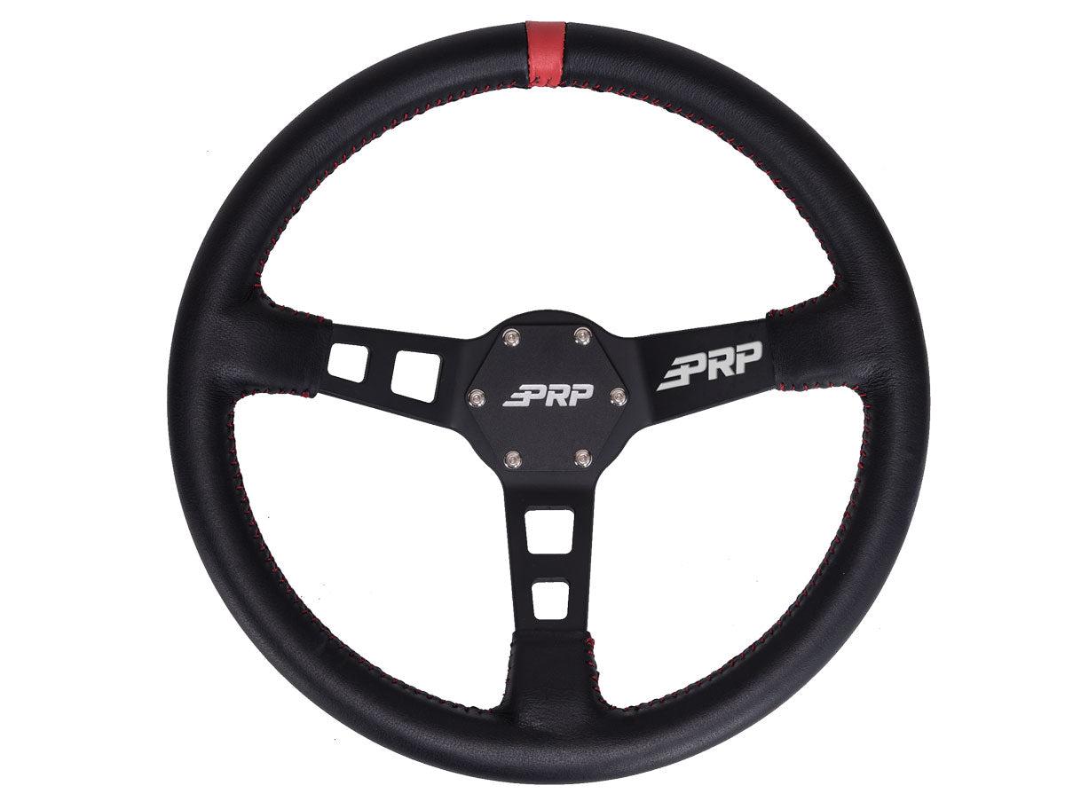 PRP - DEEP DISH STEERING WHEEL – LEATHER-Steering Wheel-PRP Seats-Red-Black Market UTV