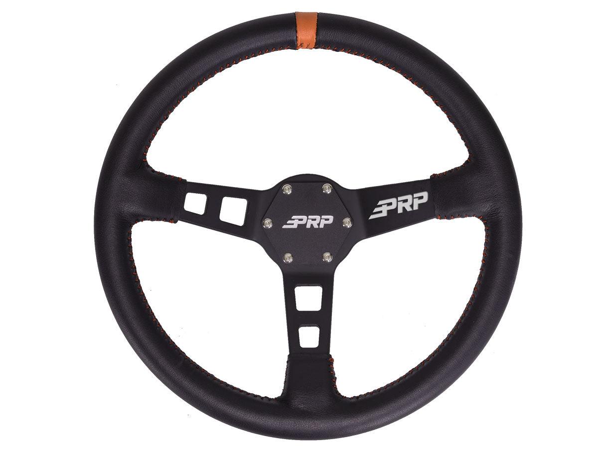 PRP - DEEP DISH STEERING WHEEL – LEATHER-Steering Wheel-PRP Seats-Orange-Black Market UTV