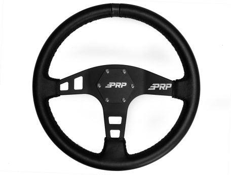 FLAT STEERING WHEEL – LEATHER-Steering Wheel-PRP Seats-Black-Black Market UTV