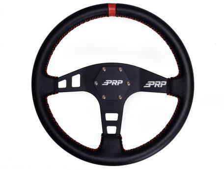 FLAT STEERING WHEEL – LEATHER-Steering Wheel-PRP Seats-Red-Black Market UTV