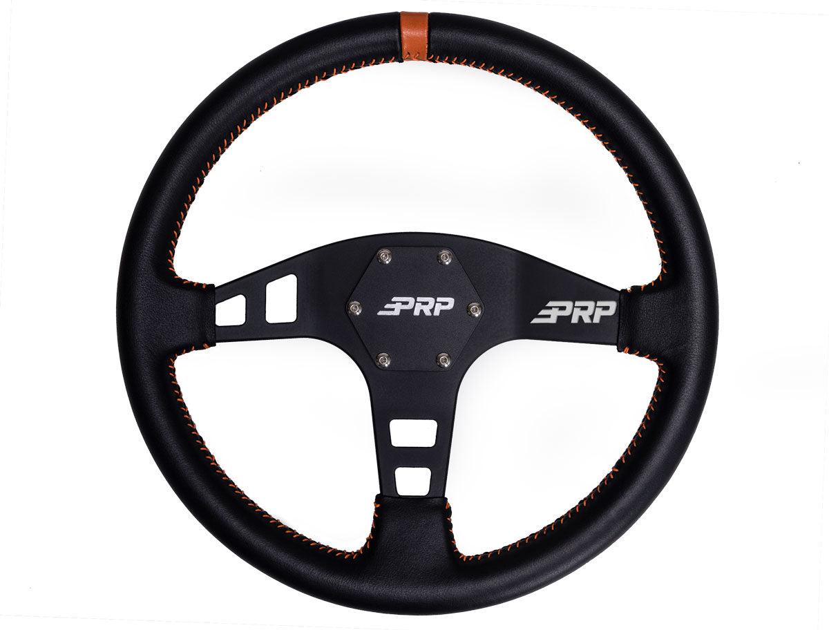 FLAT STEERING WHEEL – LEATHER-Steering Wheel-PRP Seats-Orange-Black Market UTV