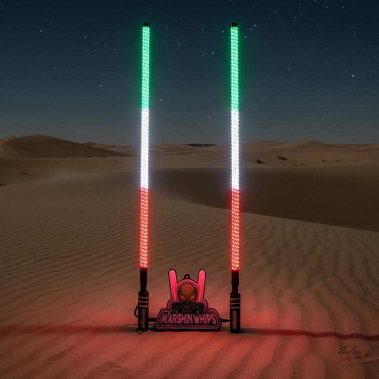 V2 Black Out LED Whip: The Ultimate Stealth Single-Marshin Whips-4 FT-Green White Red-Black Market UTV