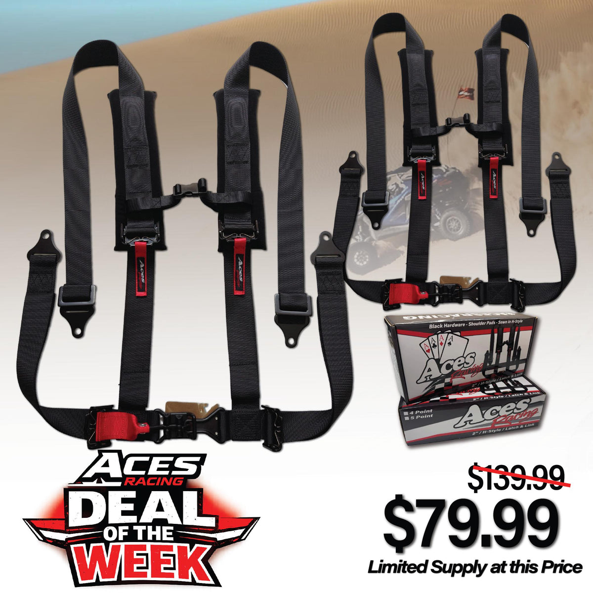 (Pair) 4 Point Harness - Latch and Link Style-Harnesses-Aces Racing-Silver-4 Point-Black Market UTV