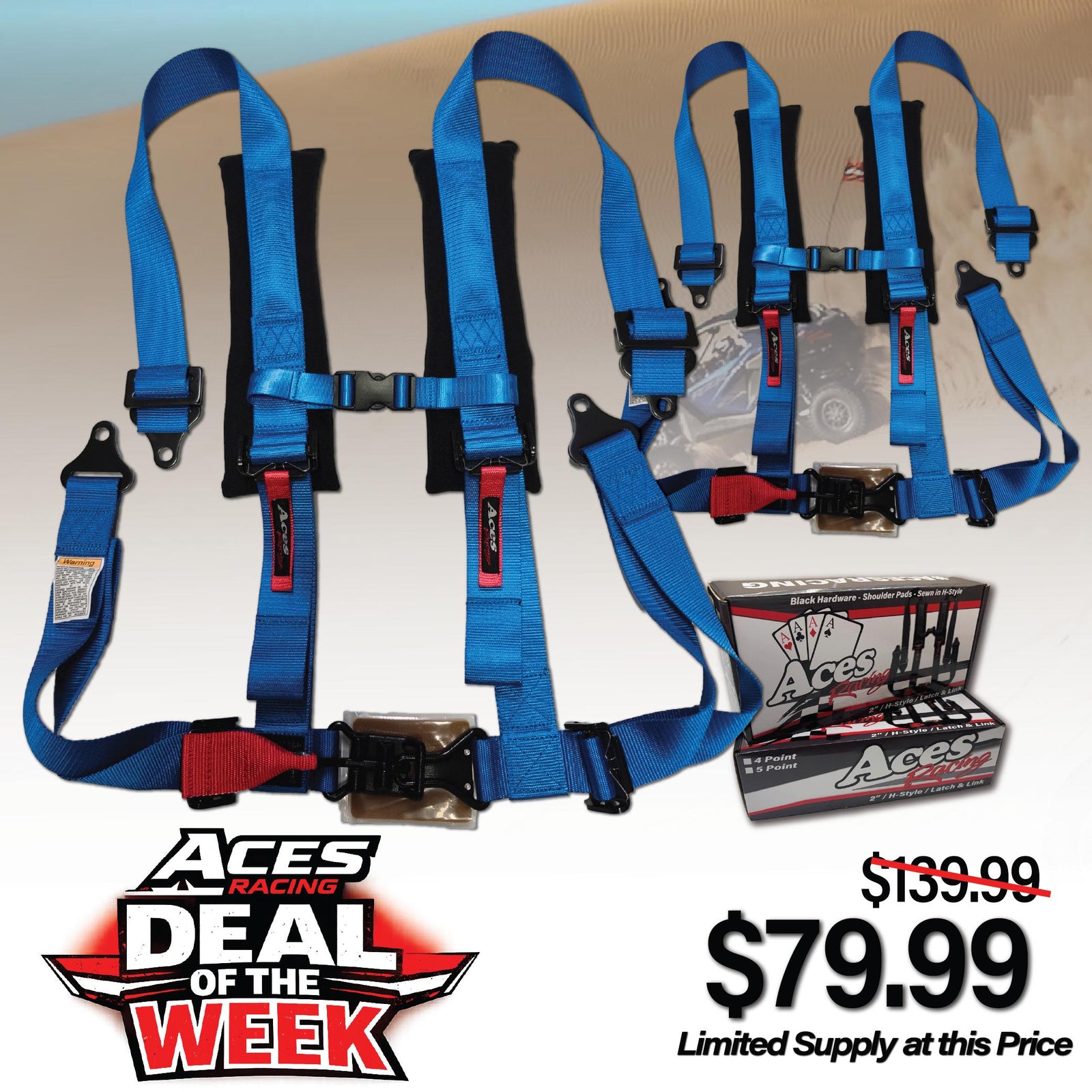 (Pair) 4 Point Harness - Latch and Link Style-Harnesses-Aces Racing-Silver-4 Point-Black Market UTV