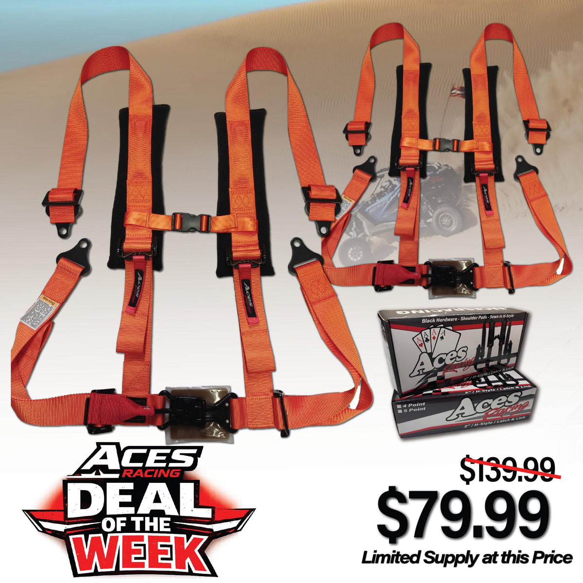 (Pair) 4 Point Harness - Latch and Link Style-Harnesses-Aces Racing-Silver-4 Point-Black Market UTV