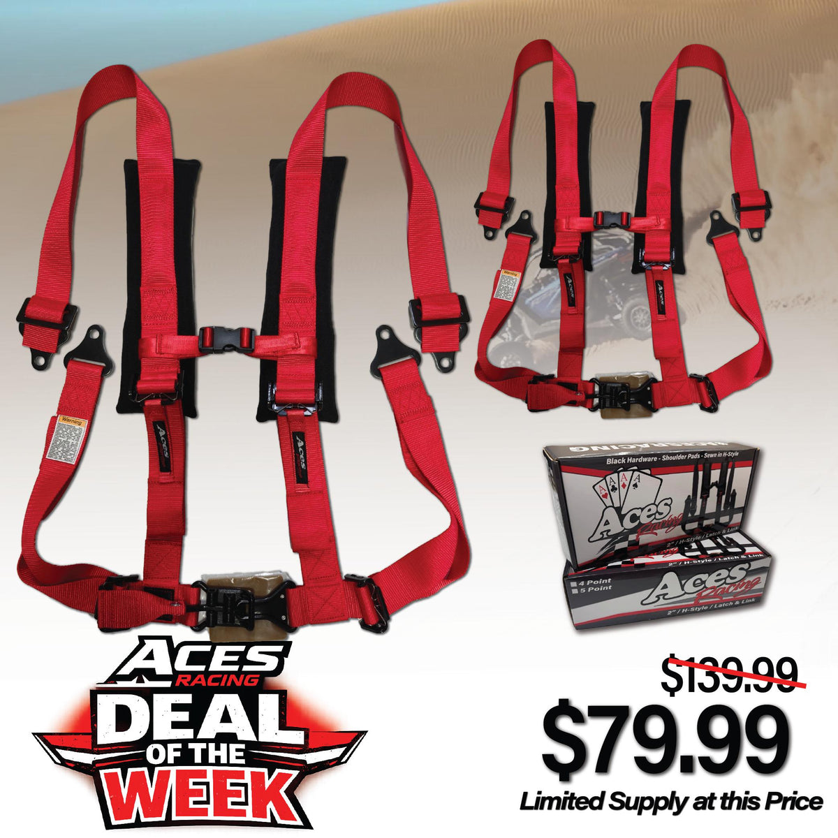 (Pair) 4 Point Harness - Latch and Link Style-Harnesses-Aces Racing-Silver-4 Point-Black Market UTV