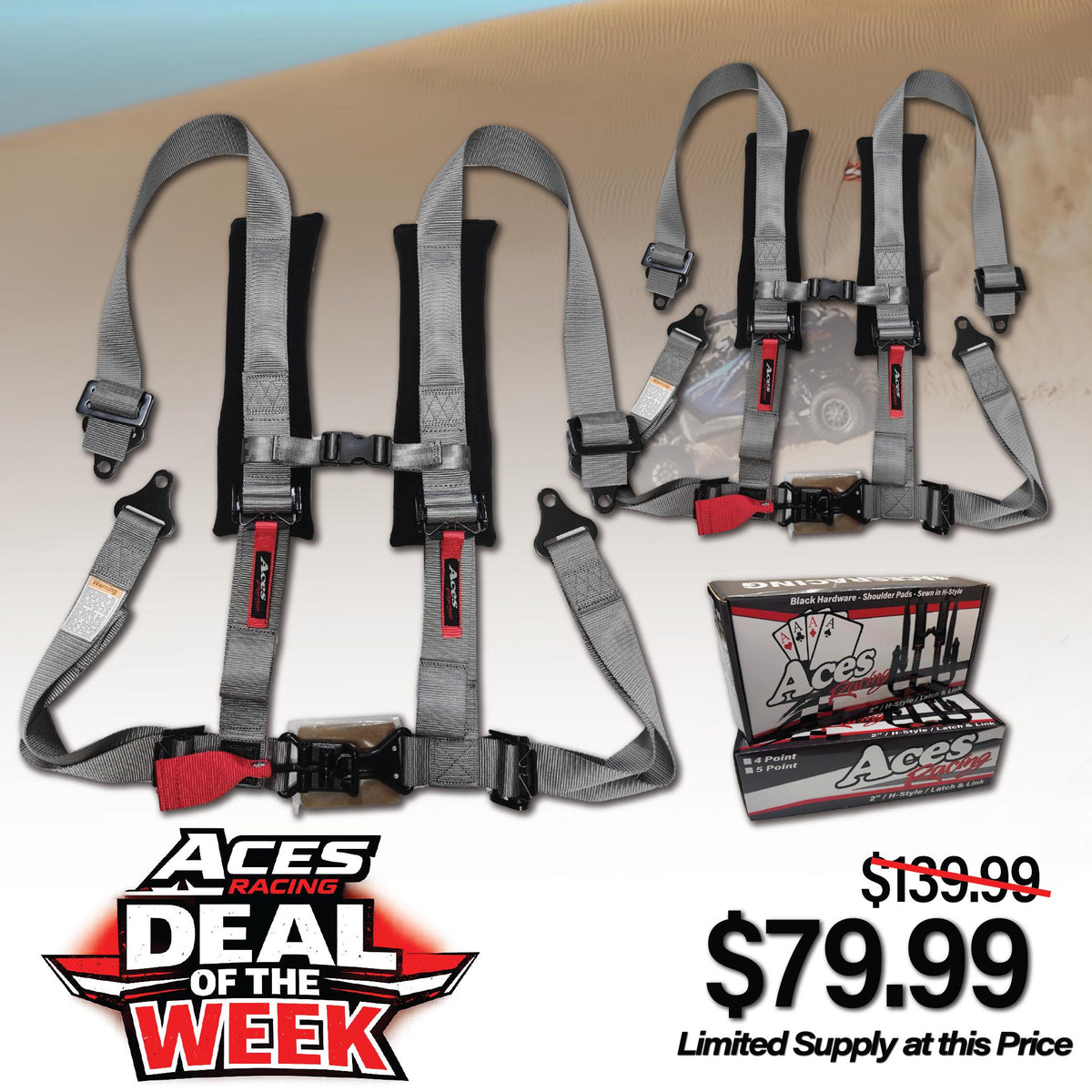 (Pair) 4 Point Harness - Latch and Link Style-Harnesses-Aces Racing-Silver-4 Point-Black Market UTV