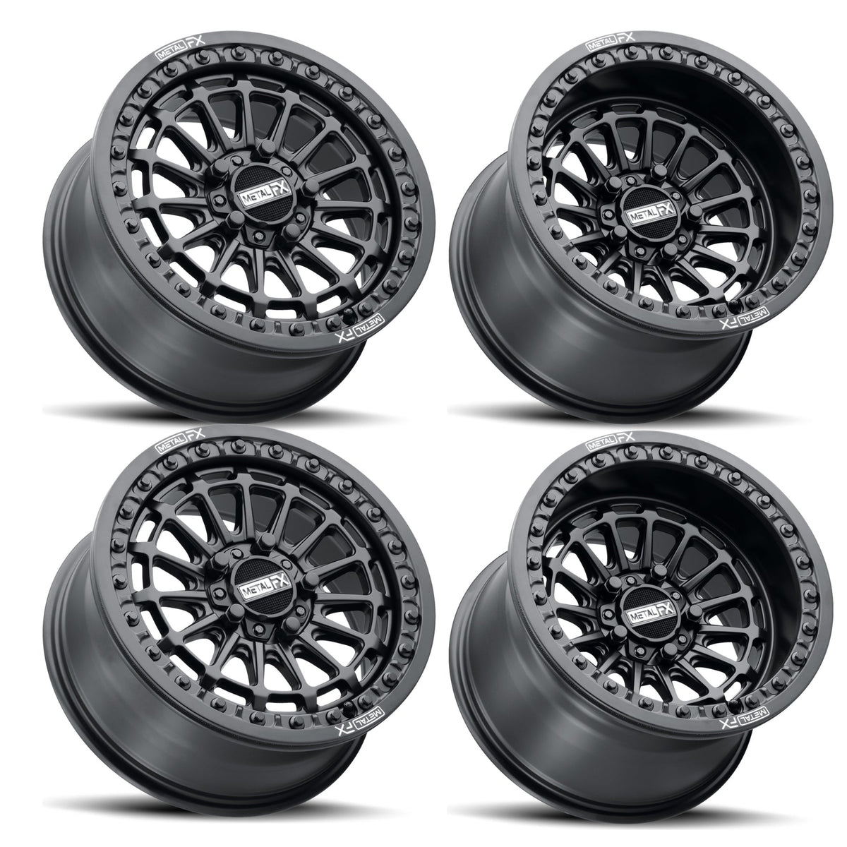 DELTA R BEADLOCK | SATIN BLACK | UTV WHEEL KIT-Wheels-Metal FX Offroad-5x4.5 (5x114.3) | Polaris Pro R / Turbo R / Xpedition-Dirt/Street - 15x7 (5+2) - (All 4)-No Spare-Black Market UTV