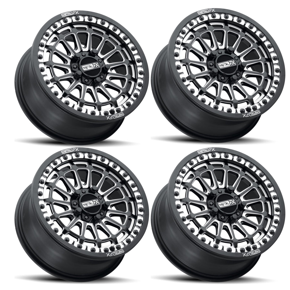 DELTA R BEADLOCK | SATIN BLACK CONTRAST CUT | UTV WHEEL KIT-Wheels-Metal FX Offroad-5x4.5 (5x114.3) | Polaris Pro R / Turbo R-Dirt/Street - 15x7 (5+2) - (All 4-No Spare-Black Market UTV