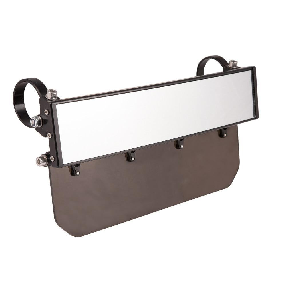 12" Wide Panoramic Rearview Mirror with Folding Sun Visor - Solid Black Shield - Axia Alloys