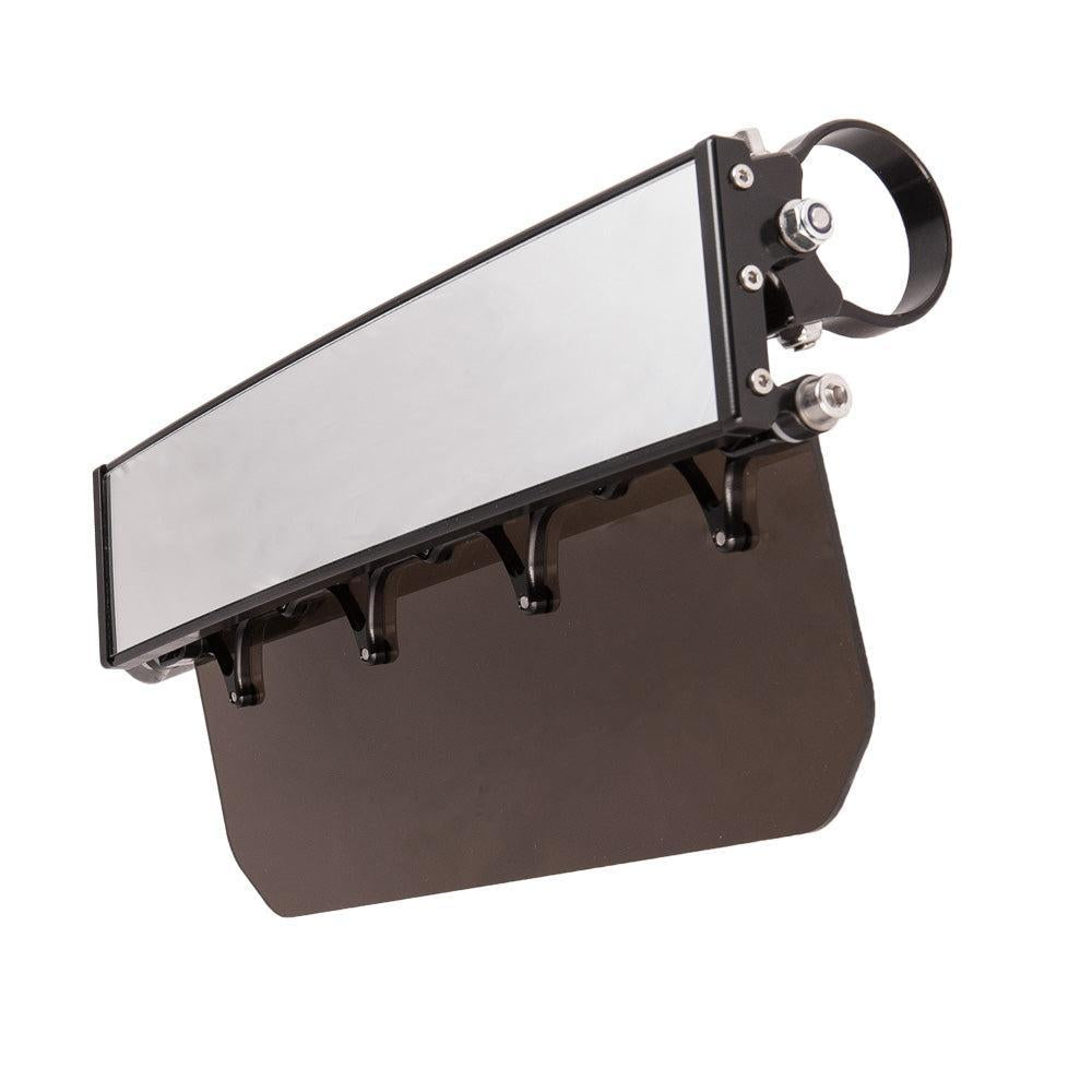 12" Wide Panoramic Rearview Mirror with Folding Sun Visor - Dark Tinted Shield - Axia Alloys