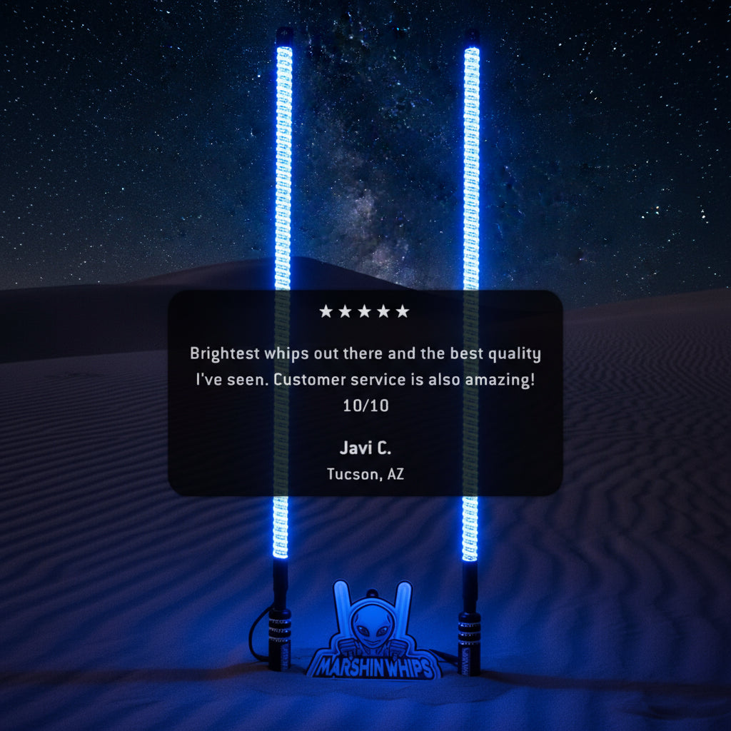 V2 Black Out LED Whip Set: The Ultimate Stealth-Marshin Whips-1 FT-White-Black Market UTV