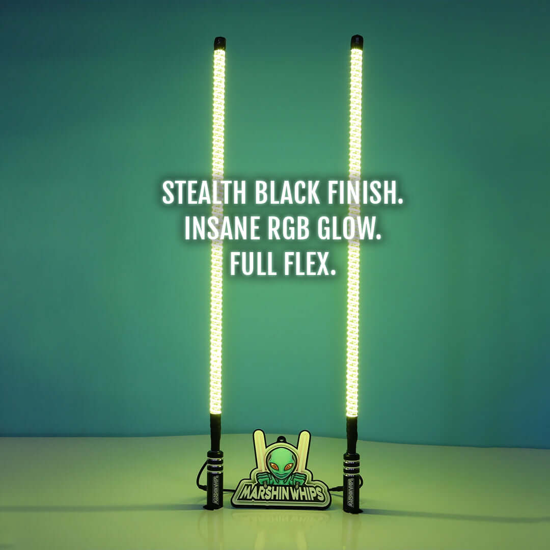 V2 Black Out Whips: The Ultimate Stealth Set-Marshin Whips-1 FT-White-Black Market UTV