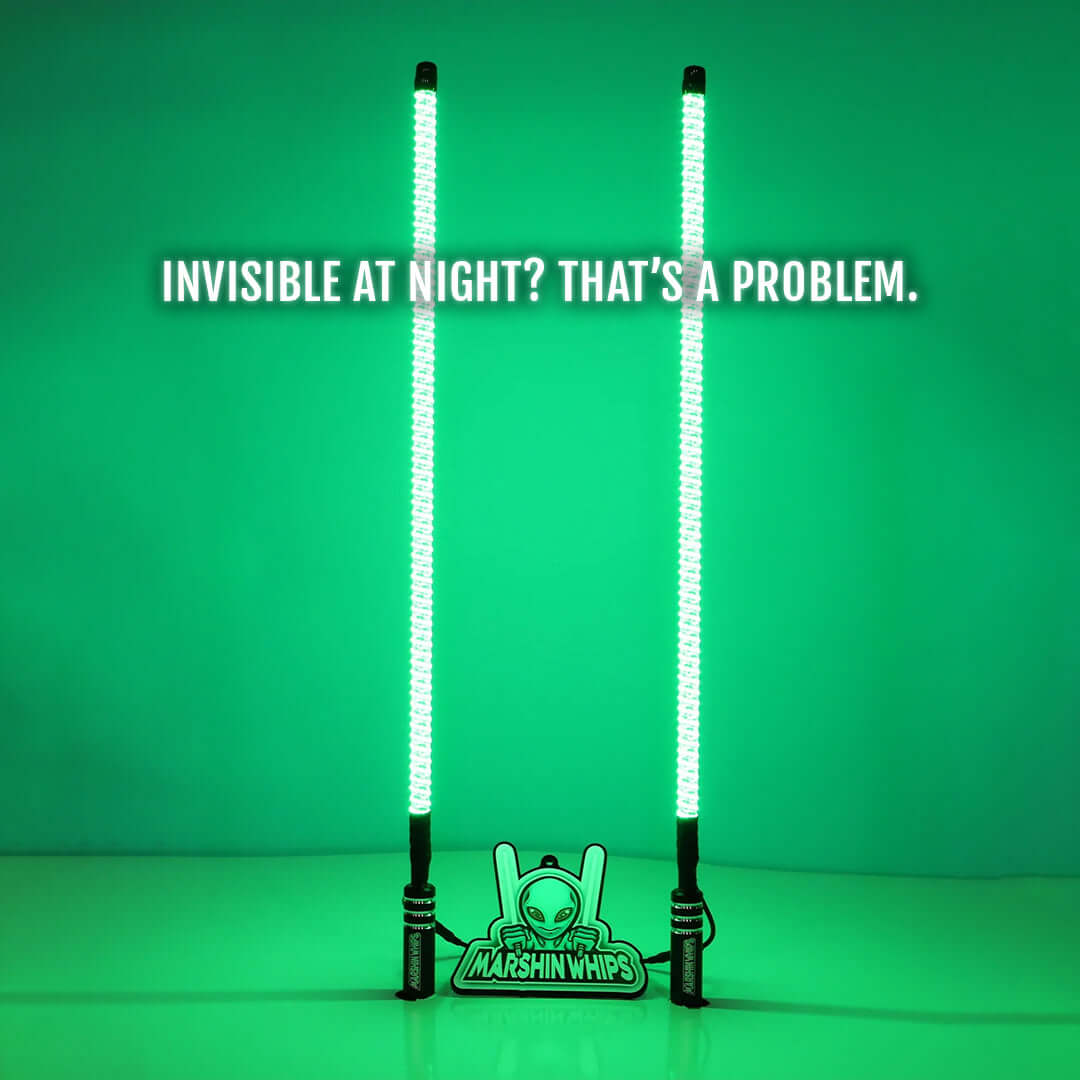 V2 Black Out Whips: The Ultimate Stealth Set-Marshin Whips-2 FT-Green-Black Market UTV