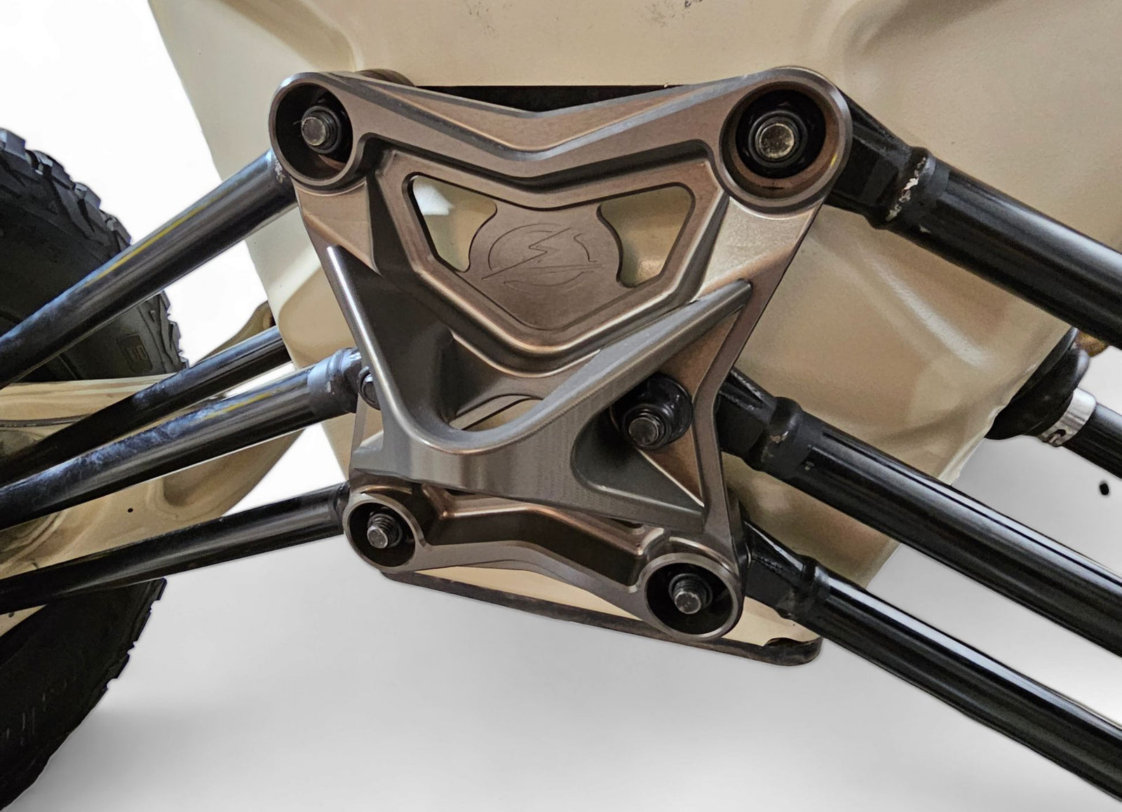 2017-2021 Can Am X3 Maverick EOD Radius Rod Plate with Tow Hook Gun Metal-Radius Rod Plate-Elektric Offroad Design-Black Market UTV