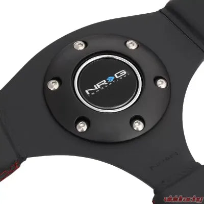 NRG Reinforced Sport Steering Wheel 320mm Dual Button Black Spoke Black Leather-Steering Wheel-NRG-Black Market UTV