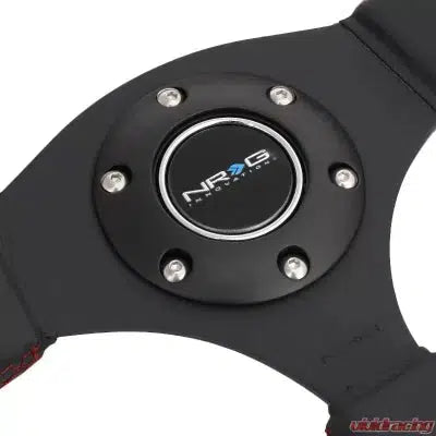 NRG Reinforced Sport Steering Wheel 320mm Dual Button Black Spoke Black Leather-Steering Wheel-NRG-Black Market UTV