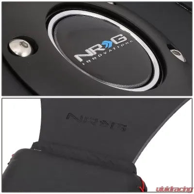 NRG Reinforced Sport Steering Wheel 320mm Dual Button Black Spoke Black Leather-Steering Wheel-NRG-Black Market UTV