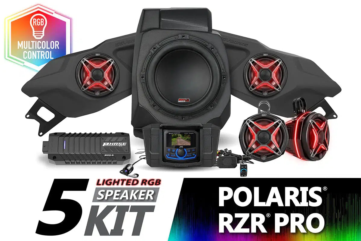 2020-2024 Polaris RZR Pro V-Spec 5-Speaker Plug-&amp;-Play System w/JVC-Audio-SSV Works-Black Market UTV