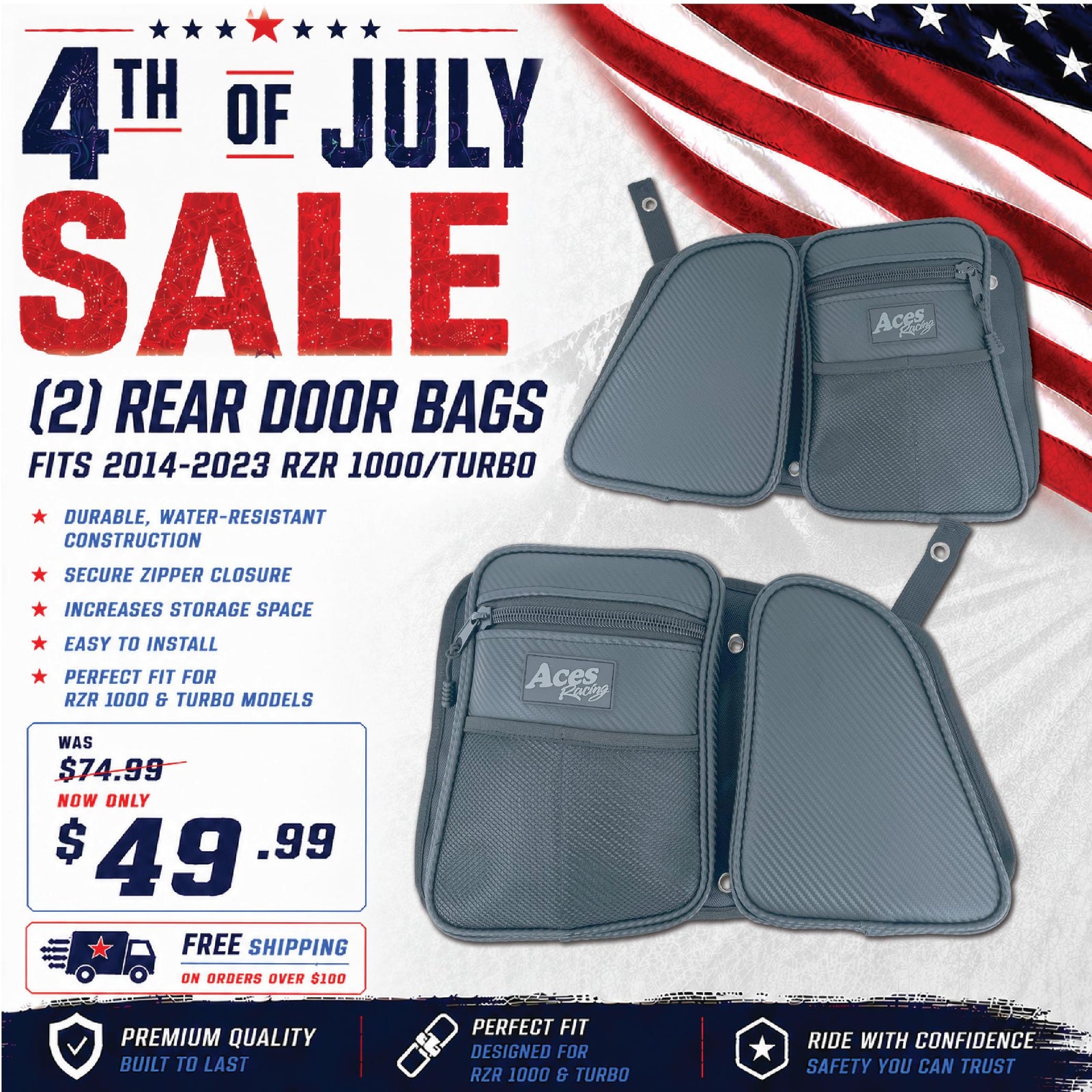RZR 1000/Turbo Door Bags (Rear)-Storage-Aces Racing-Black/Black-Black Market UTV