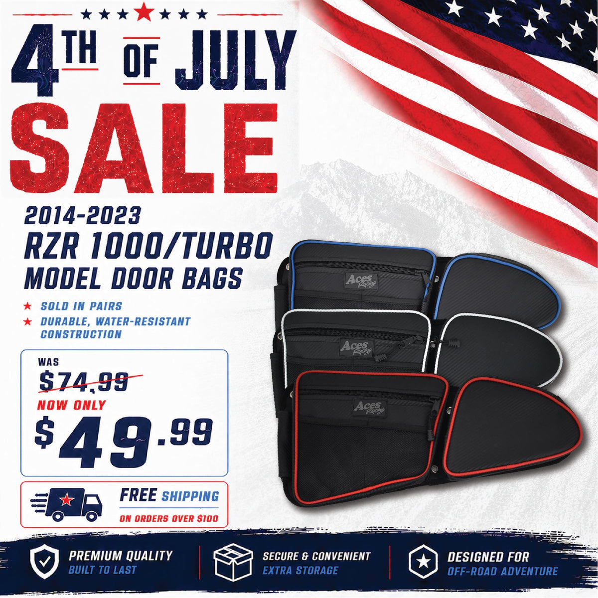 RZR 1000/Turbo Door Bags Front (Pair)-Storage-Aces Racing-Black/White-Stock Doors-Black Market UTV