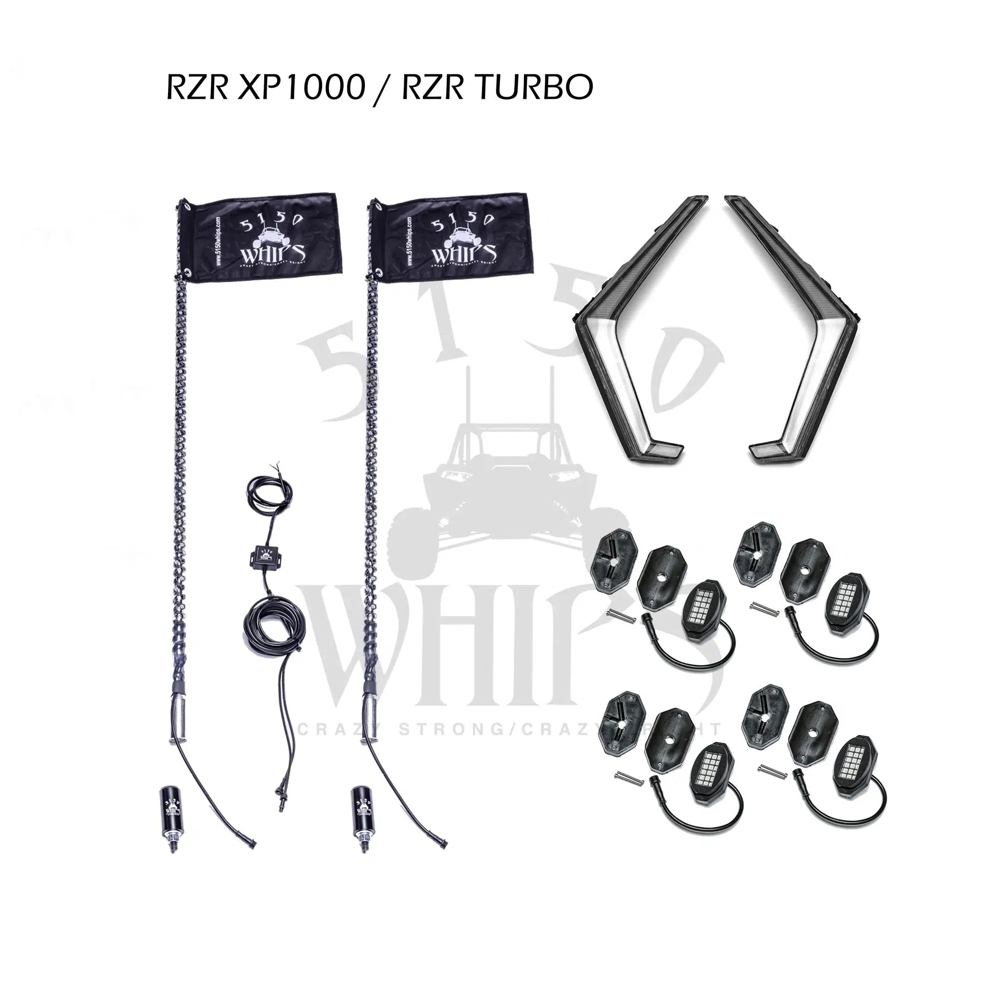 PALARIS RZR XP 1000 / TURBO LIGHTING KIT-Whip Flags-5150 Whips-Black Market UTV