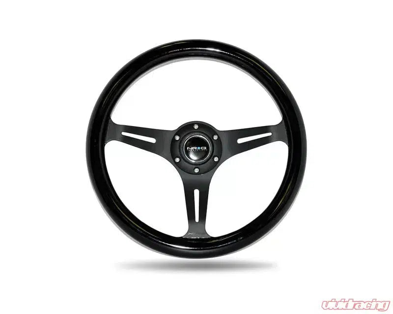 NRG Black Paint Grip 3 Black Spokes 350mm Classic Wood Grain Wheel Universal-Steering Wheel-NRG-Black Spokes-Black Market UTV