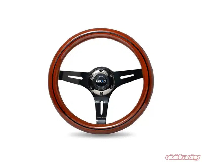 NRG Black Inlay 3 Black Chrome Spokes 310mm Classic Black Wood Grain Wheel Universal-Steering Wheel-NRG-Dark Wood-Black Market UTV