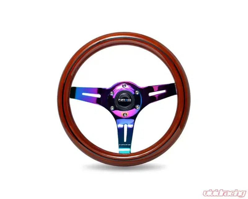 NRG Black Inlay 3 Black Chrome Spokes 310mm Classic Black Wood Grain Wheel Universal-Steering Wheel-NRG-Neochrome Dark Wood-Black Market UTV