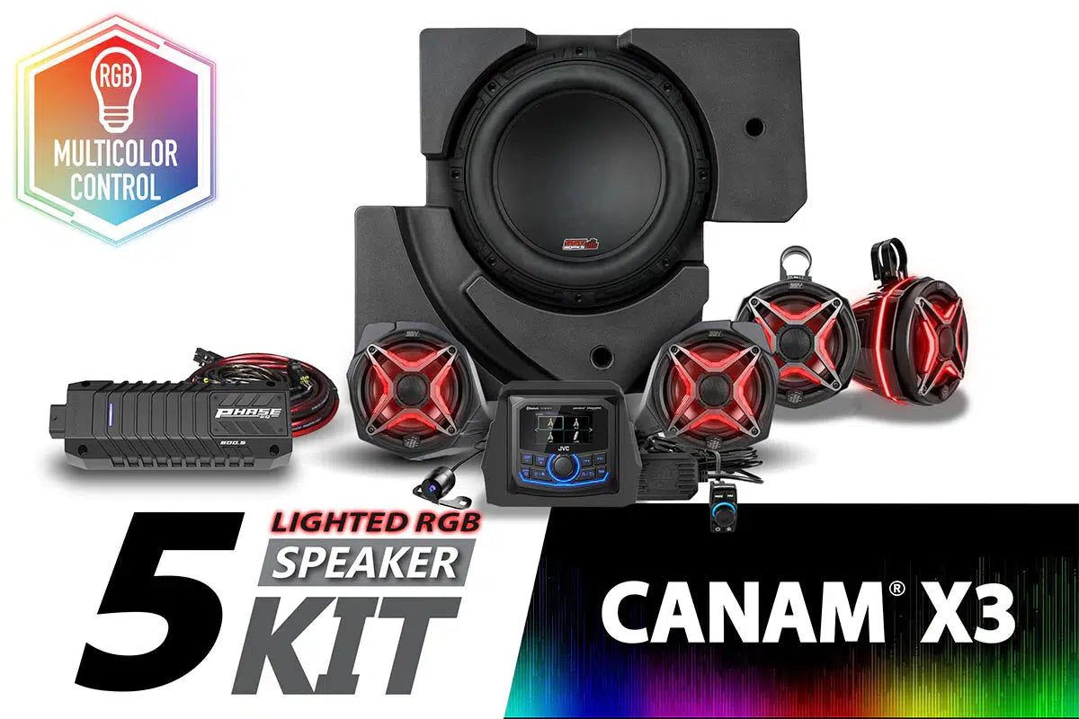 2017-2024 CanAm X3 V-Spec 5-Speaker Plug-and-Play System w/JVC-Audio-SSV Works-Black Market UTV
