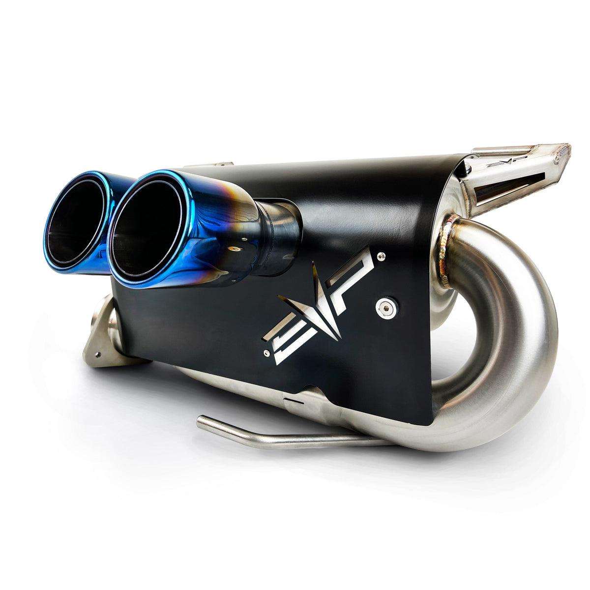 Polaris RZR Pro R Magnum XR Series Twin-Exit Exhaust - Brushed Stainless Finish-Exhaust Pipes-EVP-Brushed Stainless Twin Tip-Black Heatshield w/ Orange Accent-Black Market UTV